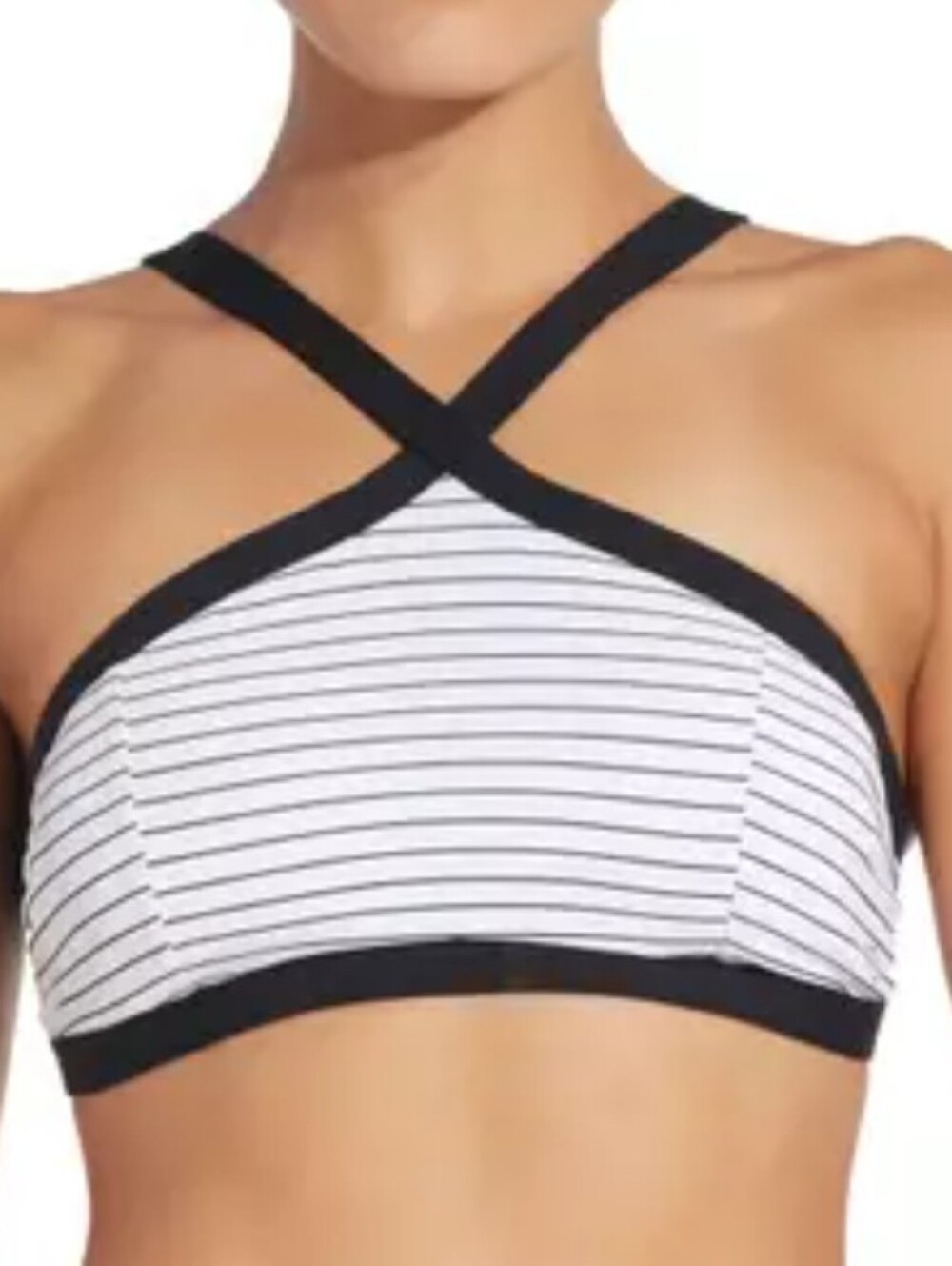 Calia High Neck Striped Black & White Cross Front Bikini Size Small